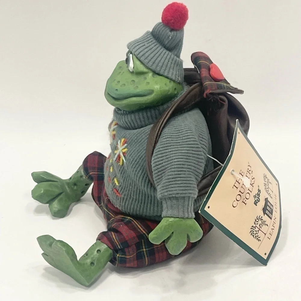 Russ Country Folks Frog Shelf Sitter 5.5” Skiing Hiking Winter Christmas